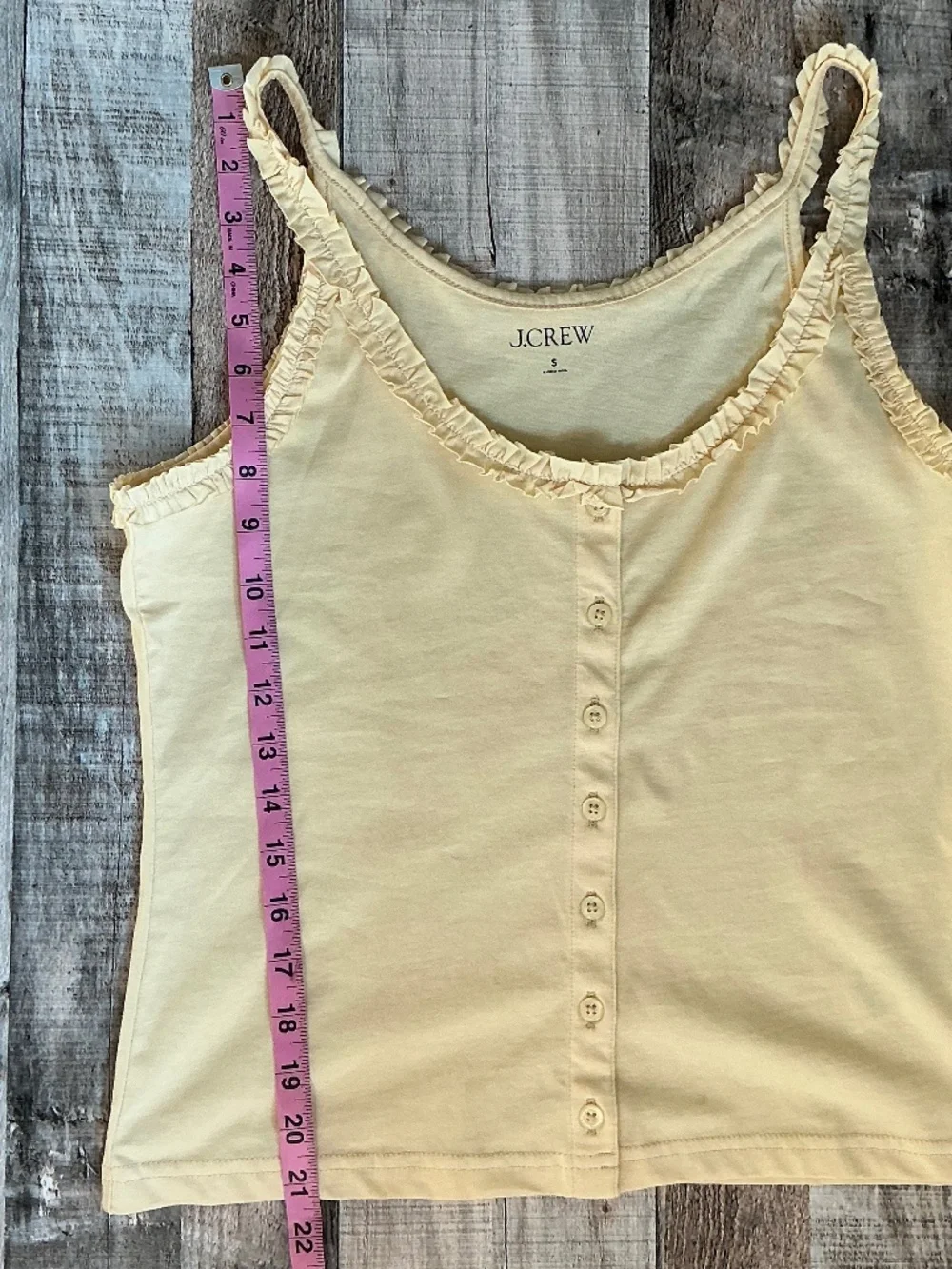 J Crew Broken In Jersey Button Front Butter Yellow Tank Camisole with Ruffle S